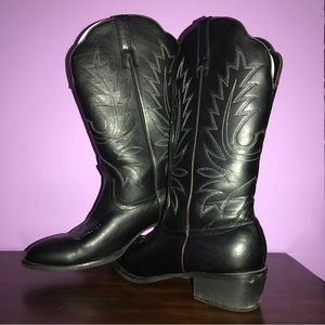 Womens Black Leather Cowboy Boots - SIZE 12